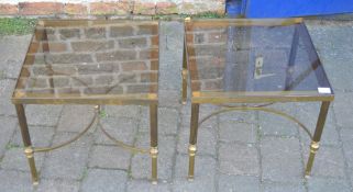 Pair of brass and glass top coffee tables