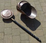 Copper warming pan and a copper coal scuttle