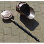 Copper warming pan and a copper coal scuttle