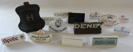 Approximately 14 ceramic retail manufacturers name plates inc Royal Doulton, Spode, Denby, Aynsley,