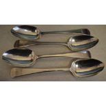 4 matching William IV silver spoons with engraved initials, London 1836/1837,