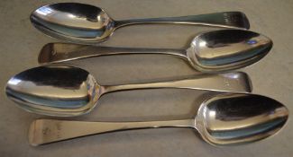 4 matching William IV silver spoons with engraved initials, London 1836/1837,