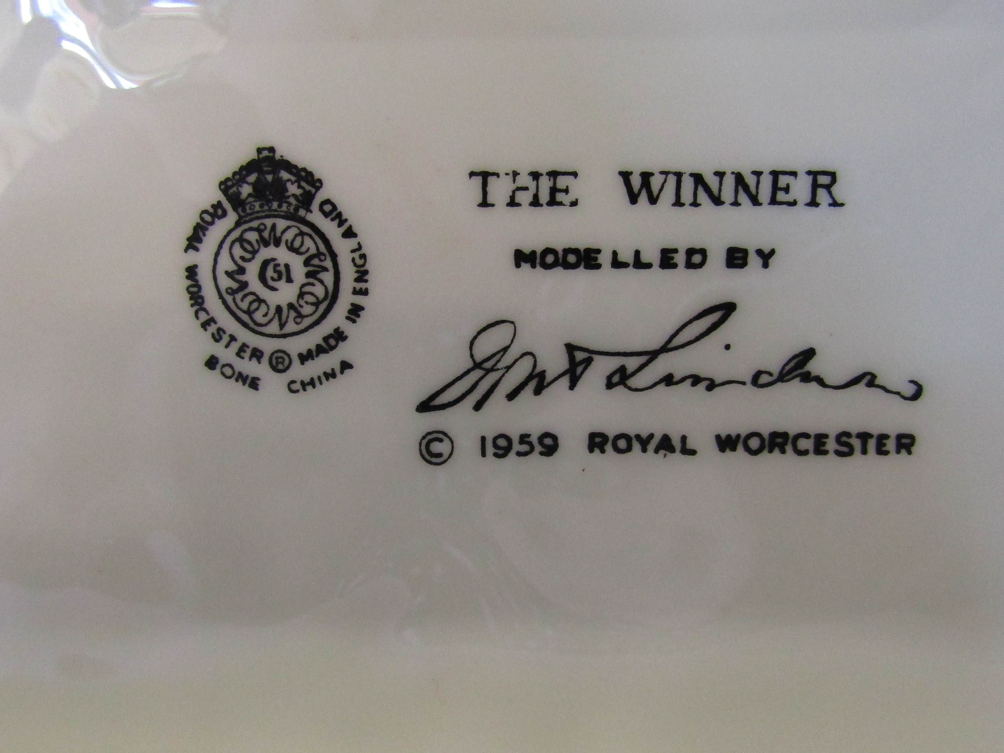 Royal Worcester 'The Winner' 1959 designed by Doris Lindner (missing riding crop from jockey's - Image 2 of 2