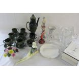 Assorted ceramics and glassware inc Carlton ware 'Athena Roman' green coffee set and Wedgwood