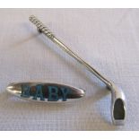 2 Charles Horner silver brooches 'Baby' and a golf club total weight 0.