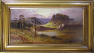 Oil on canvas of a Highland loch scene with sheep in foreground by Sidney Yates Johnson (fl
