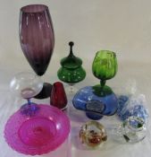 Selection of coloured glass ware