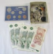 Various old coins and bank notes