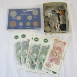 Various old coins and bank notes