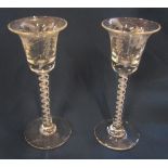 Pair of cotton twist drinking glasses with etched leaf and berries decoration