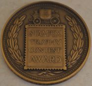 Bronze coloured Stampex Trophy Contest Award large coin/medallion, Victoria Regina to face,