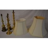 4 brass lamps and two shades