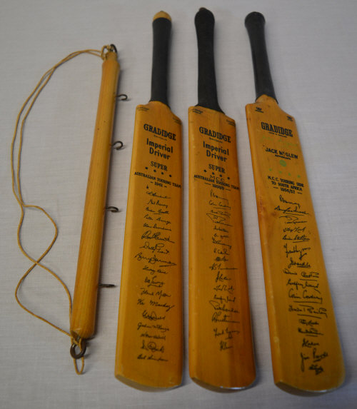 3 Gradidge miniature signed cricket bats