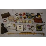 Mixed lot including stone eggs, brass bottle opener, brass photo frame,