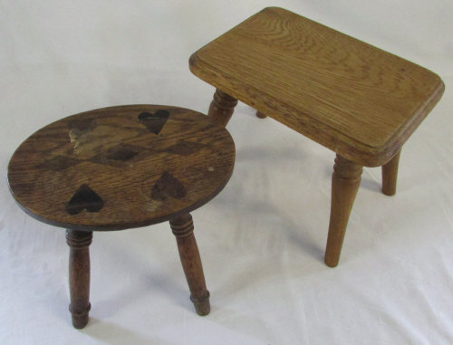 2 miniature wooden stools