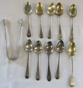 William IV silver sugar tongs London 1832 weight 1.37 ozt, 4 silver teaspoons 1797 & 1803 weight 1.