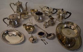 Large collection of mixed silver plate including teapots, trays,