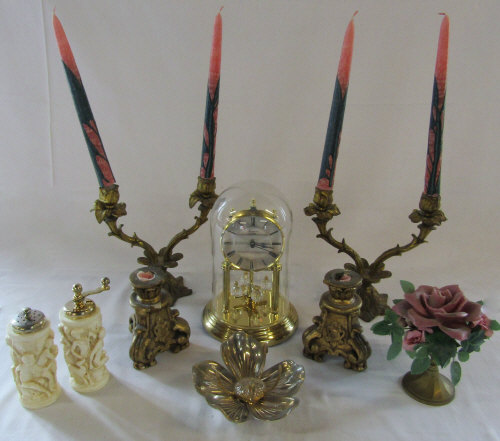 Brassware inc candlesticks & anniversary clock