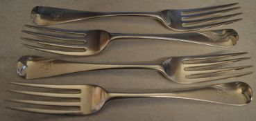 4 matching Victorian silver spoons, London 1849, total approx weight 8.