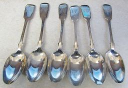 6 silver teaspoons Exeter 1875 weight 3.