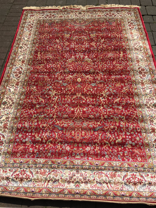 Red ground cashmere tree of life design rug 240cm by 160cm