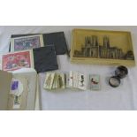 Cigarette cards, 2 silver napkin rings with Birmingham hallmarks,