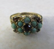 9ct gold turquoise and garnet ring size O/P weight 3.