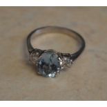 18ct white gold aquamarine and diamond ladies ring, total approx 3.