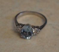 18ct white gold aquamarine and diamond ladies ring, total approx 3.