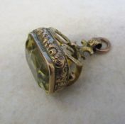 9ct gold ornate fob with citrine stone total weight 9.