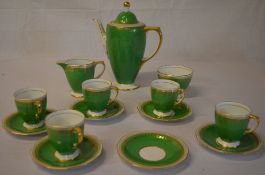 Copeland Spode 'Ryde' Y3064 emerald green part coffee service including coffee pot, sugar bowl,