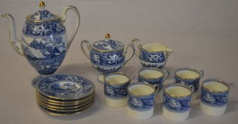 Wedgwood printware coffee set of pedestal form, decorated with country buildings,