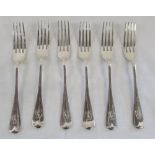 Set of 6 silver forks Sheffield 1970 weight 8.