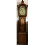 Georgian 8 day longcase clock with oak & mahogany case & painted dial H 212cm