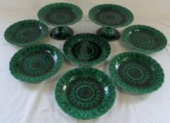 Late 19th century Wedgwood majolica green leaf tazzas and plates