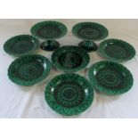 Late 19th century Wedgwood majolica green leaf tazzas and plates