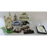 Selection of ceramics, carriage clock and glassware etc inc Capodimonte,