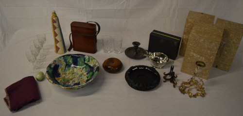 Mixed lot including drinking glasses, ceramic bowl, treen,