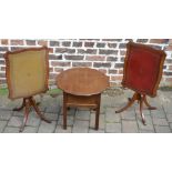 Pair of Reprodux Regency style tilt top tables and a sewing table