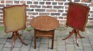 Pair of Reprodux Regency style tilt top tables and a sewing table