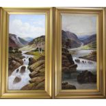 Two oil on canvas of mountainous river scenes by Sidney Yates Johnson (fl.