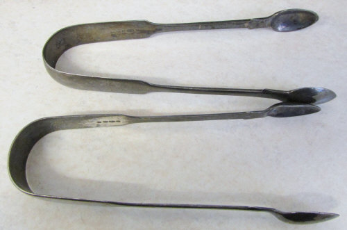 2 silver sugar tongs London 1850 and 1857 weight 2.