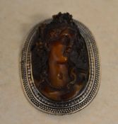 White metal cameo brooch