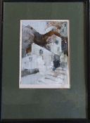 Abstract watercolour of houses and steps by F Donald Blake (1908-1997) 32 cm x 44 cm