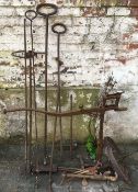 David N Robinson collection - Various vintage wrought iron tools including a cart jack