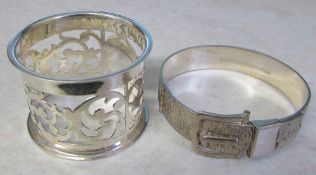 Silver napkin ring Birmingham hallmark weight 0.53 ozt & a silver bangle Birmingham 1971 weight 1.