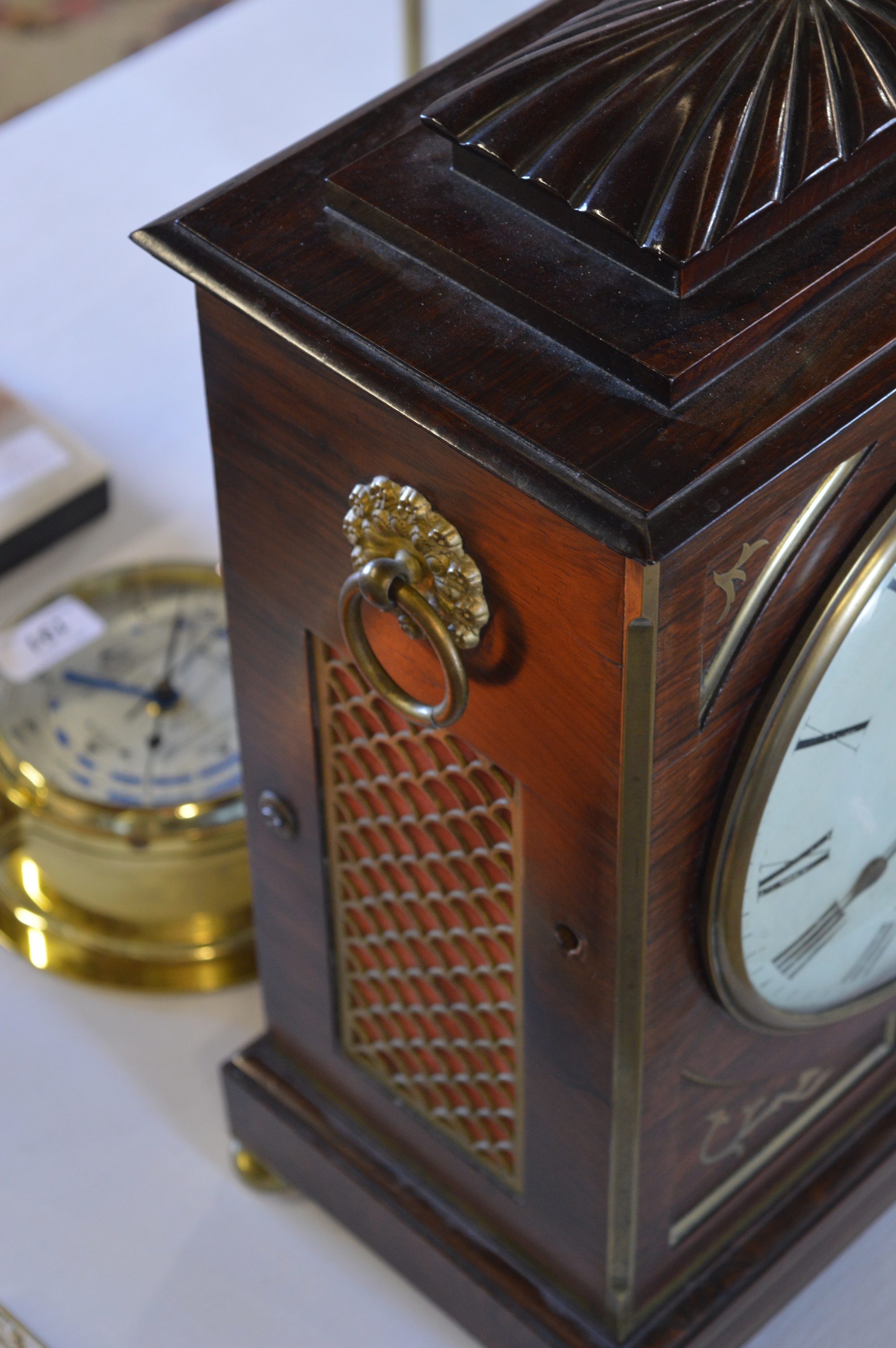 George III / Regency rosewood and brass repeating bracket clock, the dial marked L Leplastrier, - Image 4 of 8