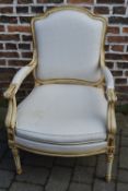 French gilded open arm chair