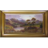 Oil on canvas of a mountainous scene with sheep in foreground by Sidney Yates Johnson (fl