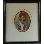 Watercolour of a man with a pipe,